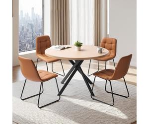 VEVOR Ensemble de Salle à Manger 5 Pièces, Table à Manger Ronde avec 4 Chaises Orange Rembourrées, Coussins en Similicuir, Bureau Moderne en Bois, pour Cuisine et Petits Espaces, Maison Appartement
