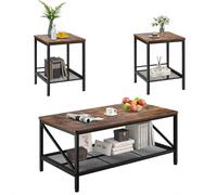 VEVOR Lot de 3 Tables de Salon, Table Basse Industrielle de 105 x 60 x 46 cm avec 2 Bouts de Canapé Carrées de 45 x 45 x 56,5 cm, avec Pieds en Métal, Meuble pour Bureau, Salon et Appartement