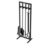 VEVOR Ensemble d'outils de cheminée, 5 pcs, ensemble serviteur de cheminée, fer forgé et acier au carbone, avec support carré, pince, pelle à cendres, brosse, tisonnier, pour intérieur/extérieur, noir