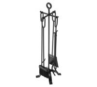 VEVOR Ensemble d'outils de cheminée 5 pièces, ensemble serviteur de cheminée en fer forgé avec support à quatre branches, pelle à cendres, brosse, tisonnier, pour feu de camp intérieur/extérieur, noir