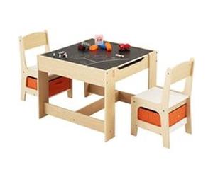 VEVOR Ensemble table et 2 chaises pour enfant avec boîte de rangement en tissu Natural wood color