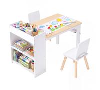 VEVOR Ensemble table et chaises d'art pour enfants – Armoire 3 niveaux, 2 chaises, bureau d'activités, blanc