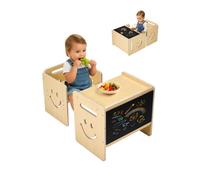 VEVOR Ensemble Table et Chaises pour Diversification Alimentaire Enfants, Mobilier pour DME en Bois avec Tableau Noir, Table de Sevrage à Hauteur Réglable, pour Dessiner, Lire, Manger, Tout-petits