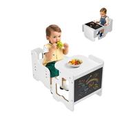 VEVOR Ensemble Table et Chaises pour Diversification Alimentaire Enfants, Mobilier pour DME en Bois avec Tableau Noir, Table de Sevrage Hauteur Réglable, pour Dessiner Lire Manger, Tout-petits, Blanc