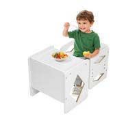 VEVOR Ensemble Table et Chaises pour Diversification Autonome Enfants, Mobilier pour DME en Bois, Table de d'Activités pour Enfants, Hauteur Réglable, pour Dessiner Lire Manger, Tout-petits, Blanc