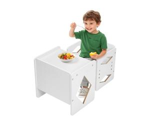 VEVOR Ensemble Table et Chaises pour Diversification Autonome Enfants, Mobilier pour DME en Bois, Table de d'Activités pour Enfants, Hauteur Réglable, pour Dessiner Lire Manger, Tout-petits, Blanc