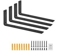 VEVOR Équerres d'étagères, 256 x 155 mm, supports d'étagères flottants robustes, 4 pièces, supports pour étagères en L noir mat de 5 mm d'épaisseur, en acier avec une capacité de charge de 72,6 kg