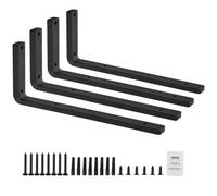VEVOR Équerres d'étagères, 410 x 155 mm, supports d'étagères flottants robustes, 4 pièces, supports pour étagères en L noir mat de 10 mm d'épaisseur, en acier avec une capacité de charge de 72,6 kg
