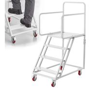VEVOR Escabeau Mobile 4 Marches pour Entrepôt Échelle Roulante à Plateforme | pour Garage et Usine, avec Mains Courantes, Marches Antidérapantes et Roulettes avec Freins, Acier Allié, Charge Max. 400 kg