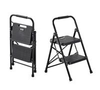 VEVOR Escabeau Pliant 2 Marches Marchepied Pliable Charge 272 kg Échelle Domestique en Acier pour Cuisine, Bureau, Travaux Ménagers, avec Large Marche Antidérapante, Poignée, Léger et Portable, Noir