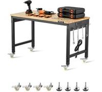 VEVOR Établi Atelier Garage 1220 mm Table de Travail sur Roulettes à Hauteur Réglable, Capacité de Charge 907,2 kg avec Prise de Courant, Panneau Perforé, Établi Robuste en Chêne pour Bureau, Maison