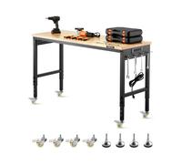 VEVOR Établi Atelier Garage 1524 mm Table de Travail sur Roulettes à Hauteur Réglable, Capacité de Charge 907,2 kg avec Prise de Courant, Panneau Perforé, Établi Robuste en Chêne pour Bureau, Maison