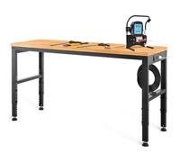 VEVOR Établi réglable 1220 x 510 mm Plateau chêne et cadre acier 900 kg avec prises et pieds réglables