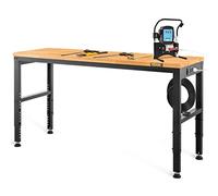 VEVOR Établi réglable, 1220 x 510 mm, Table de Travail de Garage, hauteurs de 720-970 mm, capacité de 900 kg, avec Prises de Courant, Plateau en Bois Dur, Cadre en métal et Patins de Pied pour Bureau
