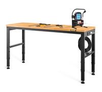 VEVOR Établi réglable, 1220 x 510 mm, table de travail de garage, hauteurs de 720-970 mm, capacité de 900 kg, avec prises de courant, plateau en bois dur, cadre en métal et patins de pied pour bureau