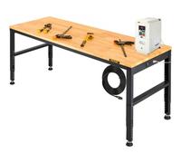 VEVOR Établi réglable, 1550 x 510 mm, table de travail de garage, hauteurs de 688-910 mm, capacité de charge de 900 kg, avec prises de courant, cadre en métal et patins de pied, pour atelier, bureau