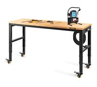 VEVOR Établi réglable en Hauteur, 122 cm L x 61 cm l x 104 cm H, Table de Garage de 79 cm à 104 cm de Hauteur, capacité de 725,7 kg, avec Prises, Plaque en Bois Dur, Cadre en métal et roulettes