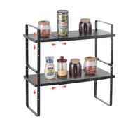 VEVOR Étagère à épices pour armoire extensible à 2 niveaux, réglable en hauteur de 99 à 180 mm, organiseur d'assaisonnement pour comptoir empilable, support pour cuisine, salle de bain, bureau, noir