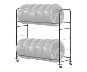 VEVOR Étagère à Pneus Capacité 12PCs, Support de Rangement pour Pneus à 2 Niveaux, Chariot pour Pneus en Acier Robuste, Charge 180 kg, Hauteur Réglable, avec Housse de Protection, pour Atelier Garage