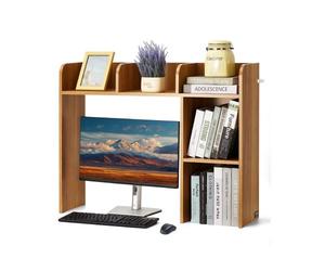 VEVOR Étagère à Poser sur Bureau à 2 Niveaux, Bibliothèque de Bureau 94,5x24,1x73,4 cm, Organisateur de Bureau en Bois, avec Pieds Antidérapants, Support de Rangement pour Maison, Couleur de Bois