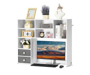 VEVOR Étagère à Poser sur Bureau à 3 Niveaux, Bibliothèque de Bureau 94 x 25,4 x 79,2 cm, Organisateur de Bureau avec 2 Tiroirs en Tissu, Support de Rangement Stable pour Maison Dortoir Bureau, Blanc
