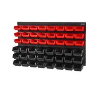 VEVOR Étagère Bac à Bec Plastique, 48 Boites Rangement Empilables Atelier Garage avec Panneaux Muraux, Organisateur Outils pour Écrous, Boulons, Vis, Clous, Perles, Boutons, Petites Pièces, Noir/Rouge