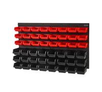 VEVOR Étagère Bac à Bec Plastique, 48 Boites Rangement Empilables Atelier Garage avec Panneaux Muraux, Organisateur Outils pour Écrous, Boulons, Vis, Clous, Perles, Boutons, Petites Pièces, Noir/Rouge