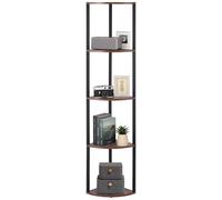 VEVOR Étagère d'angle à 5 niveaux, hauteur 162,5 cm, bibliothèque du coin avec éclairage LED, meuble de rangement tour avec cadre en métal et étagères en bois, pour chambre, salon, bureau, cuisine