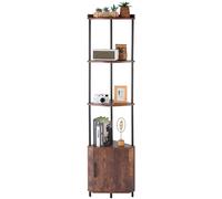 VEVOR Étagère d'angle à 5 niveaux, bibliothèque du coin étroite avec éclairage LED et portes, meuble de rangement tour avec cadre en métal et étagères en bois, pour maison, bureau, marron rustique