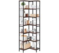 VEVOR Étagère d'angle à 7 Niveaux, Hauteur 200 cm, Grande bibliothèque du Coin en L avec Cadre en métal et étagères en Bois, Meuble de Rangement réversible pour Chambre, Salon, Bureau, Salle à Manger