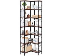 VEVOR Étagère d'angle à 7 niveaux, hauteur 200 cm, grande bibliothèque du coin en L avec cadre en métal et étagères en bois, meuble de rangement réversible pour chambre, salon, bureau, salle à manger
