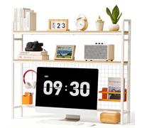 VEVOR Étagère de Bureau à 3 Niveaux avec Grille Blanche sur Plan de Travail | Meuble Rangement sur Table avec Structure en Métal et Tablette en Bois, Patins Antidérapants, pour Dortoir, Cuisine, Maison