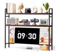 VEVOR Étagère de Bureau à 3 Niveaux avec Grille Noir sur Plan de Travail | Meuble Rangement sur Table avec Structure en Métal, Tablette en Bois, Patins Antidérapants, pour Chambre d'Étudiant, Cuisine