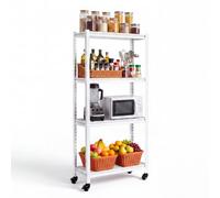 VEVOR Étagère de Rangement à Roulettes 4 Niveaux 76,2x31,3x160 cm, Étagère de Garage Métallique, Charge Statique 362,9 kg, Rayonnage Ajustable pour Garage, Cave, Entrepôt et Cuisine, avec Gants, Blanc