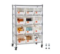 VEVOR Étagère de Rangement Mobile 5 Niveaux Rayonnage sur roulettes 12 Bacs pour Garage, Entrepôt, Bureau, Restaurant, Salle de uisine, en Fil d'acier, avec roulettes Pivotantes et 2 Freins