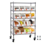 VEVOR Étagère de Rangement Mobile 5 Niveaux Rayonnage sur Roulettes 16 Bacs pour Garage, Entrepôt, Bureau, Restaurant, Salle de uisine, en Fil d'Acier, avec Roulettes Pivotantes et 2 Freins