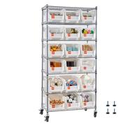 VEVOR Étagère de Rangement Mobile 7 Niveaux Rayonnage sur roulettes 18 Bacs pour Garage, Entrepôt, Bureau, Restaurant, Salle de uisine, en Fil d'acier, avec roulettes Pivotantes et 2 Freins