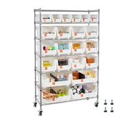 VEVOR Étagère de Rangement Mobile 7 Niveaux Rayonnage sur roulettes 22 Bacs pour Garage, Entrepôt, Bureau, Restaurant, Salle de uisine, en Fil d'acier, avec roulettes Pivotantes et 2 Freins