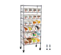 VEVOR Étagère de Rangement Mobile 7 Niveaux Rayonnage sur Roulettes 24 Petits Bacs pour Garage, Entrepôt, Bureau, Restaurant, Salle de uisine, Fil Acier, avec Roulettes Pivotantes et 2 Freins