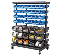 VEVOR Étagère de Rangement Mobile 7 Niveaux Rayonnage sur Roulettes 94 Bacs PP pour Garage, Entrepôt, Bureau, Restaurant, Salle de uisine, Double Face, avec Roulettes Pivotantes et 2 Freins