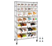 VEVOR Étagère de Rangement Mobile 8 Niveaux Rayonnage sur roulettes 26 Bacs pour Garage, Entrepôt, Bureau, Restaurant, Salle de uisine, en Fil d'acier, avec roulettes Pivotantes et 2 Freins