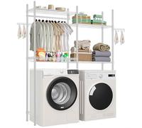 VEVOR Étagère de rangement pour lave-linge et sèche-linge à 4 niveaux, étendoir à linge avec tringle et crochets, étagères réglables à deux rangées, gain de place, pour buanderie, salle de bain, blanc
