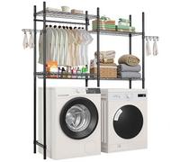 VEVOR Étagère de Rangement pour Lave-Linge et sèche-Linge à 4 Niveaux, étendoir à Linge avec Tringle et Crochets, étagères réglables à Deux rangées, Gain de Place, pour buanderie, Salle de Bain, Noir