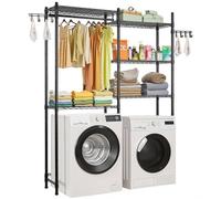 VEVOR Étagère de rangement lave-linge 5 niveaux – tringle & crochets, étagères réglables, noir