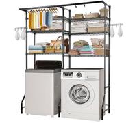VEVOR Étagère de Rangement pour Lave-Linge et sèche-Linge à 6 Niveaux, étendoir à Linge avec Tringle et Crochets, étagères réglables à Deux rangées, Gain de Place, pour buanderie, Salle de Bain, Noir