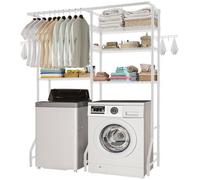 VEVOR Étagère de rangement pour lave-linge et sèche-linge à 6 niveaux, étendoir à linge avec tringle et crochets, étagères réglables à deux rangées, gain de place, pour buanderie, salle de bain, blanc
