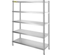 VEVOR Étagère en acier inoxydable Étagère de cuisine 5 étagères Étagère de stockage gastronomique 122cm x 47cm x 183cm Étagère murale