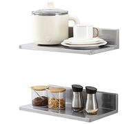 VEVOR Étagère Murale 2PCs 406x218x85 mm Tablette Flottante en Acier Inoxydable avec Dosseret Charge Max. 20 kg Design Ouvert pour Livres Cadre Photo Plante Épices Salon Bureau Salle de Bains Cuisine