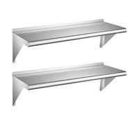 VEVOR Étagère Murale Flottante, Tablette Murale en Inox 30,5x91,4 cm 2PCs, pour Cuisine Maison, Restaurant, Bar, Garage, Charge Maximale de 136 kg, Étagère de Rangement avec Équerres Résistante