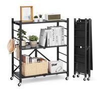 VEVOR Étagère Pliante Mobile, 3 Niveaux, Étagère Pliante à Roulettes, 76x33x91 cm, Métal Robuste, Charge Statique 258,5 kg Dynamique 90,7 kg, Meuble de Rangement pour Garage, Cuisine, Sous-sol, Noir